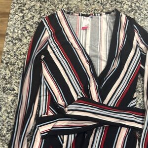 Striped Long Sleeve Wrap Dress
